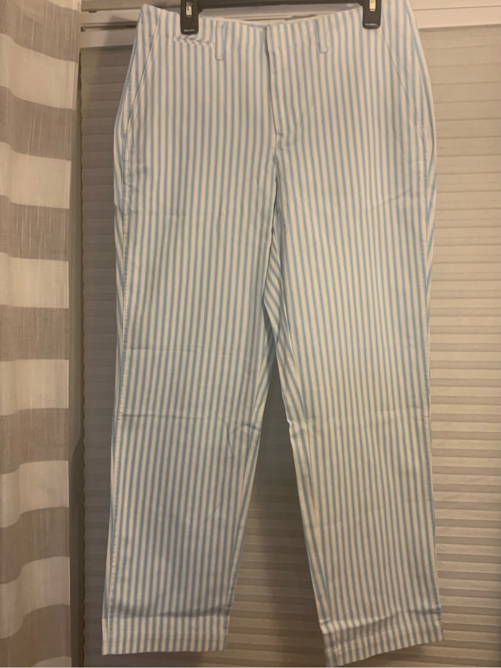 Lands' End White and Light Blue Awning Striped straight leg Chino Ankle Pants